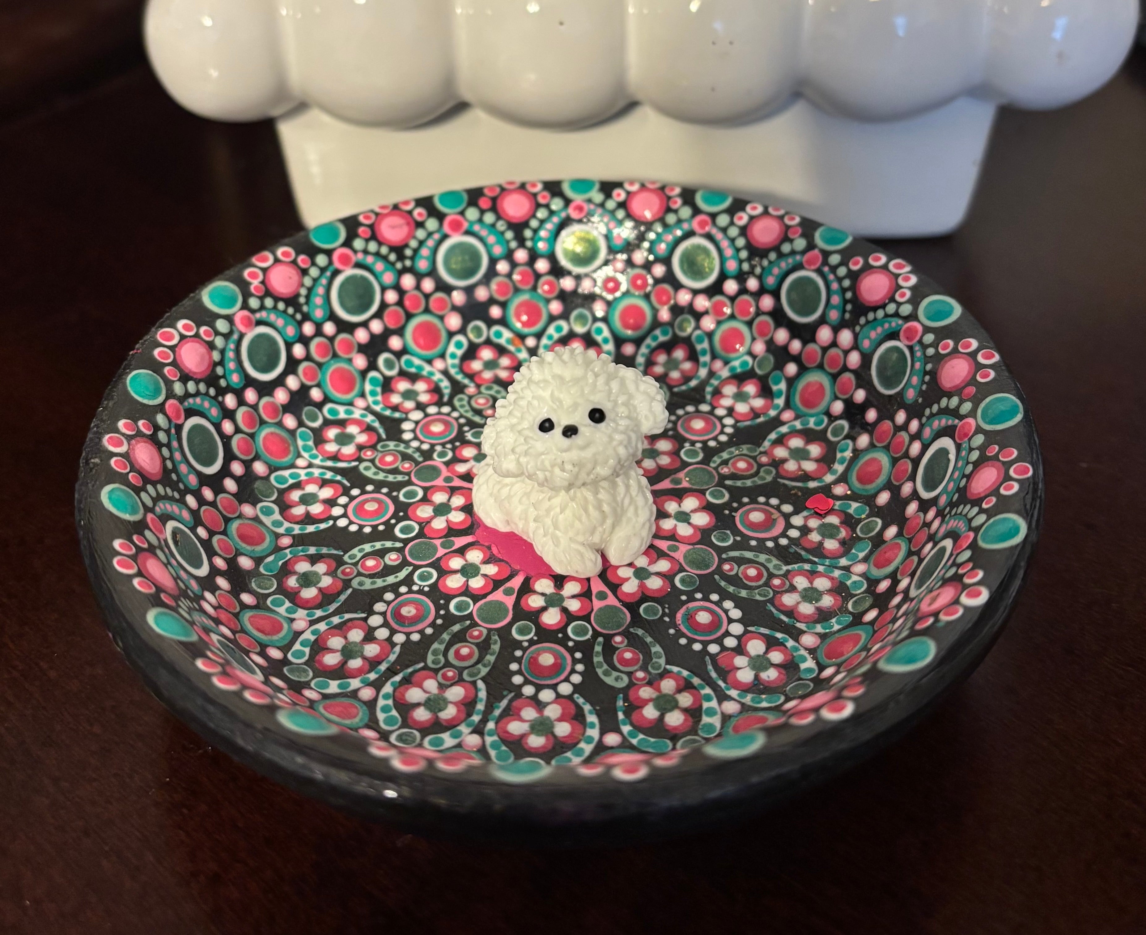Trinket Tray w/white dog