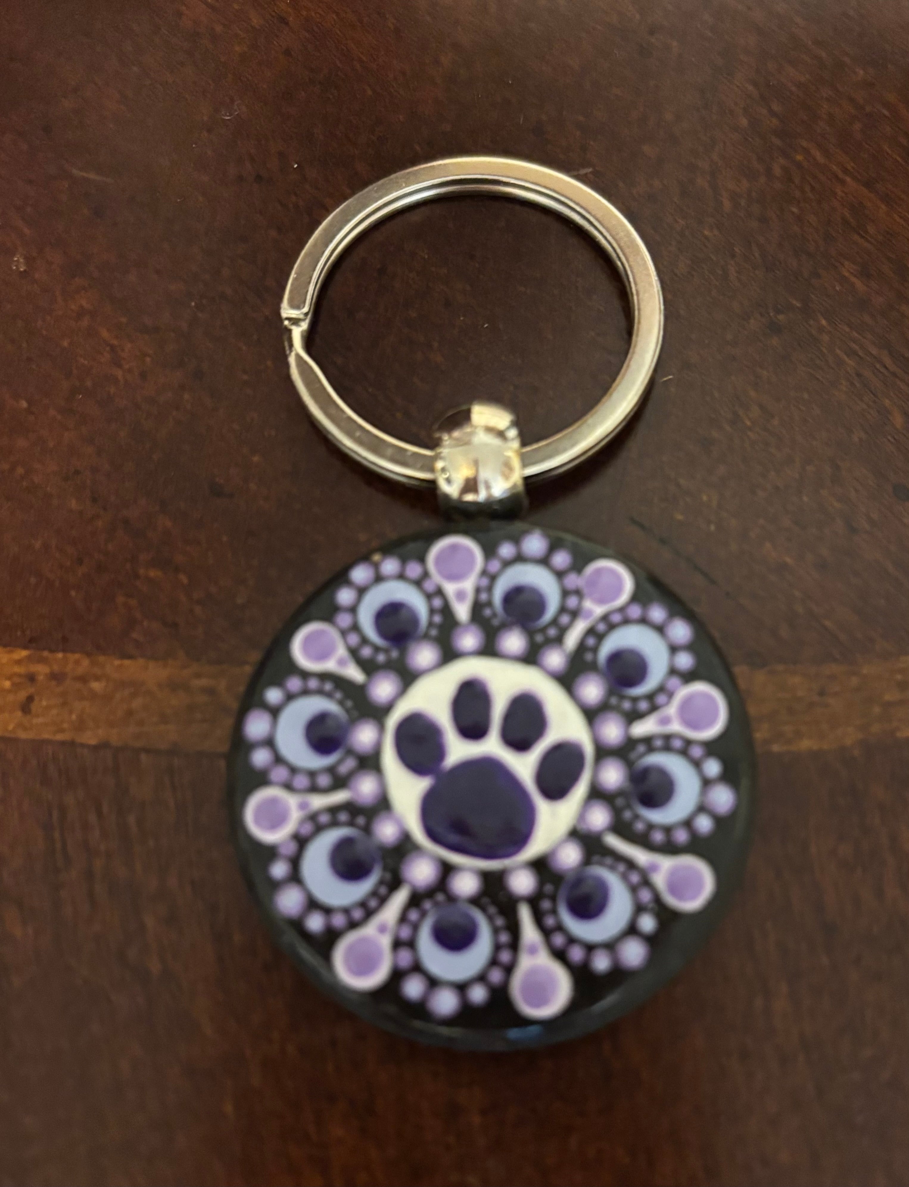 Purple Paw Print Keychain